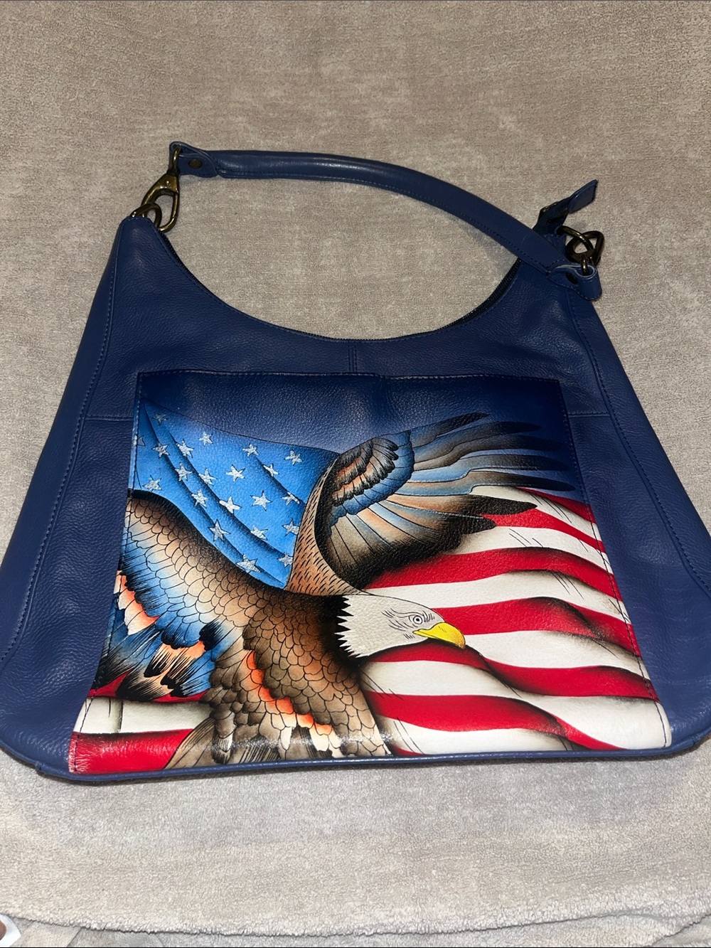 Anuschka Navy Hand-Painted Eagle & American Flag Shoulder Bag - Picture 7 of 7